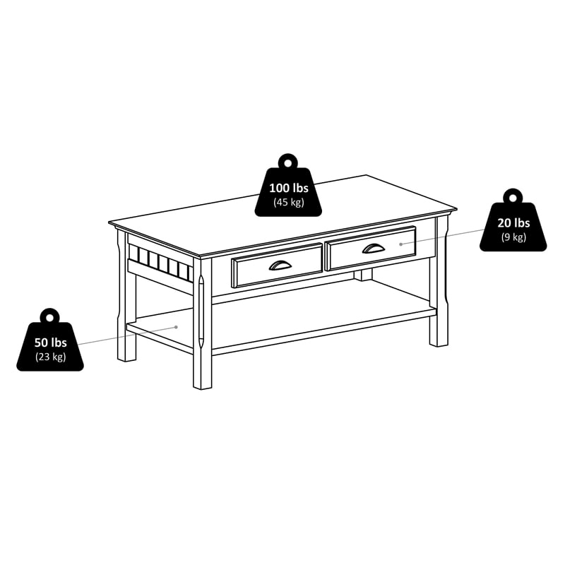 Pemberly Row 2-Drawer Transitional Solid Wood Coffee Table in Black