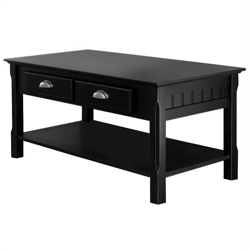 Pemberly Row 2-Drawer Transitional Solid Wood Coffee Table in Black