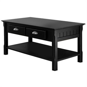 Pemberly Row 2-Drawer Transitional Solid Wood Coffee Table in Black