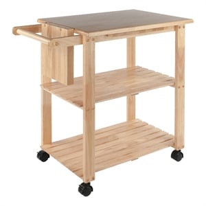 Pemberly Row Solid Wood Utility Butcher Block Kitchen Cart in Natural