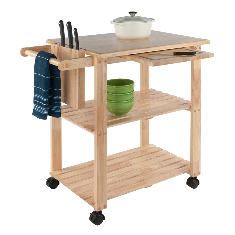 Pemberly Row Solid Wood Utility Butcher Block Kitchen Cart - Thumbnail 4