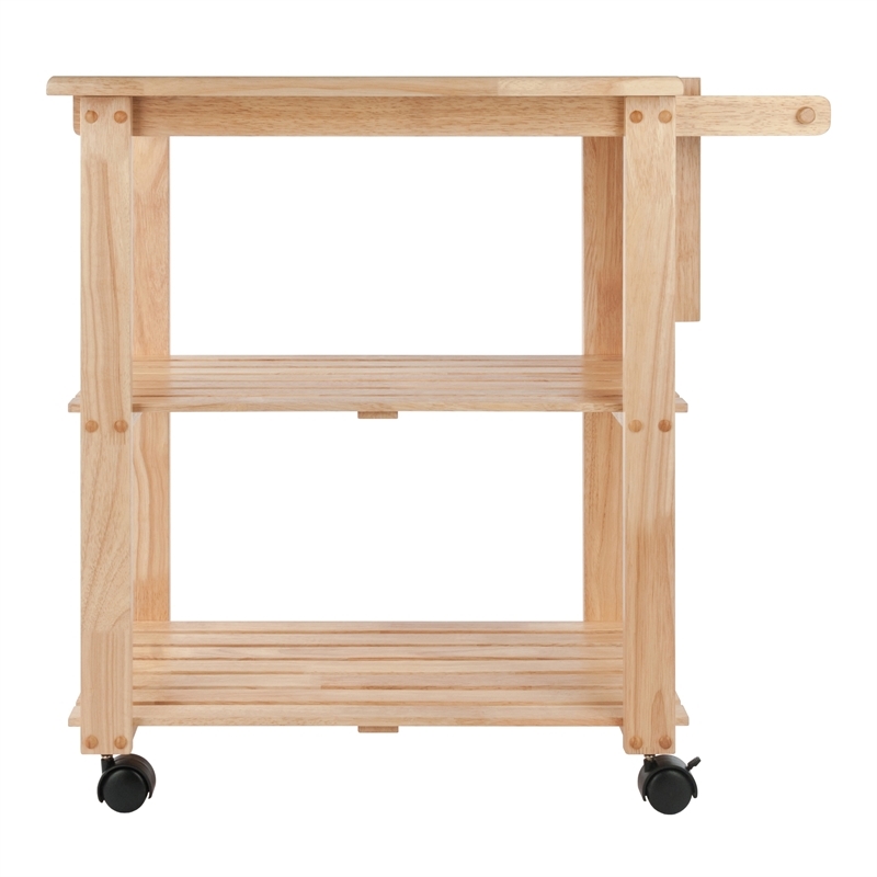Pemberly Row Solid Wood Utility Butcher Block Kitchen Cart in Natural
