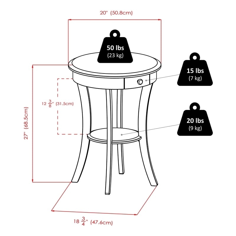 Pemberly Row Round Solid Wood Accent Table with Drawer Curved Legs in White