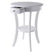 Pemberly Row Round Solid Wood Accent Table with Drawer Curved Legs in White