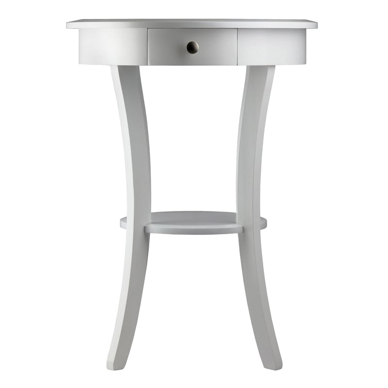 Pemberly Row Round Solid Wood Accent Table with Drawer Curved Legs in White