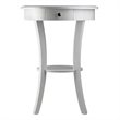 Pemberly Row Round Solid Wood Accent Table with Drawer Curved Legs in White
