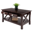 Pemberly Row Contemporary Solid Wood Coffee Table with 2 Drawers in Cappuccino