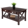 Pemberly Row Contemporary Solid Wood Coffee Table with 2 Drawers in Cappuccino