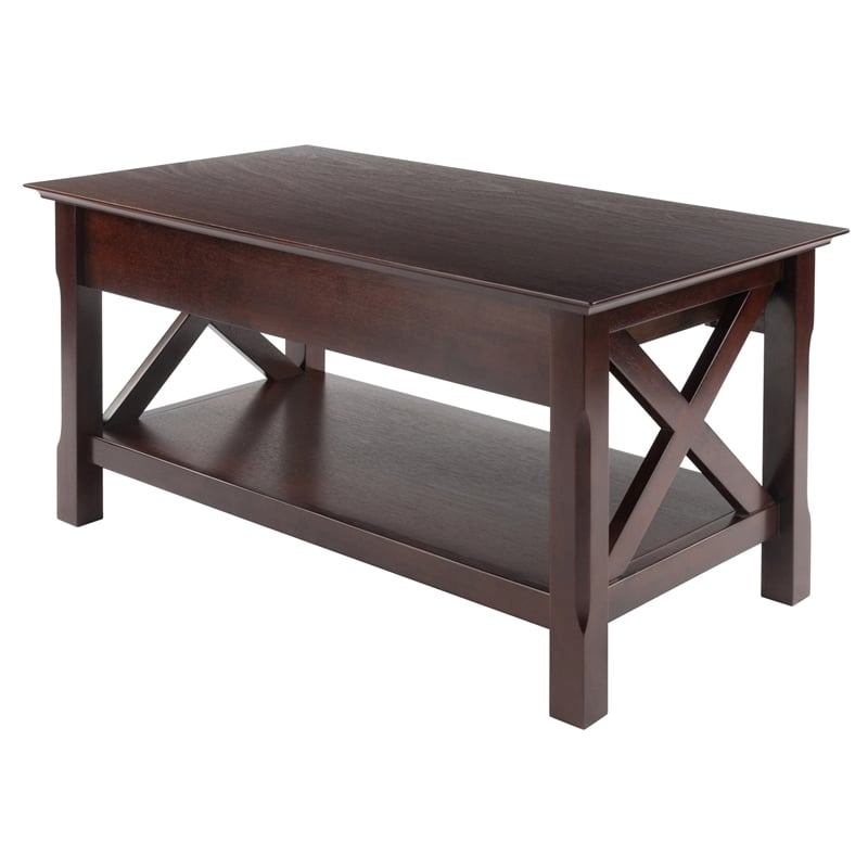 Pemberly Row Contemporary Solid Wood Coffee Table with 2 Drawers in Cappuccino
