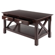 Pemberly Row Contemporary Solid Wood Coffee Table with 2 Drawers in Cappuccino