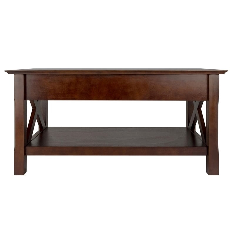 Pemberly Row Contemporary Solid Wood Coffee Table with 2 Drawers in Cappuccino