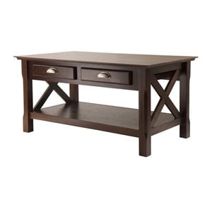 Pemberly Row Contemporary Solid Wood Coffee Table with 2 Drawers in Cappuccino