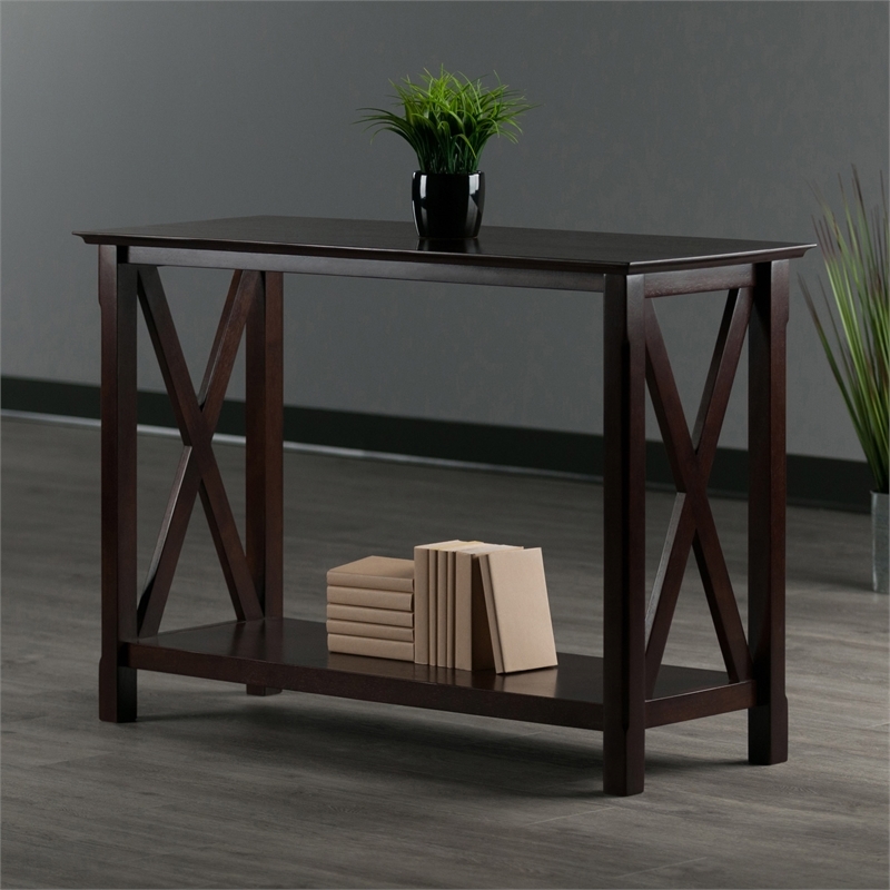Pemberly Row X Designed Transitional Solid Wood Console Table in Cappuccino