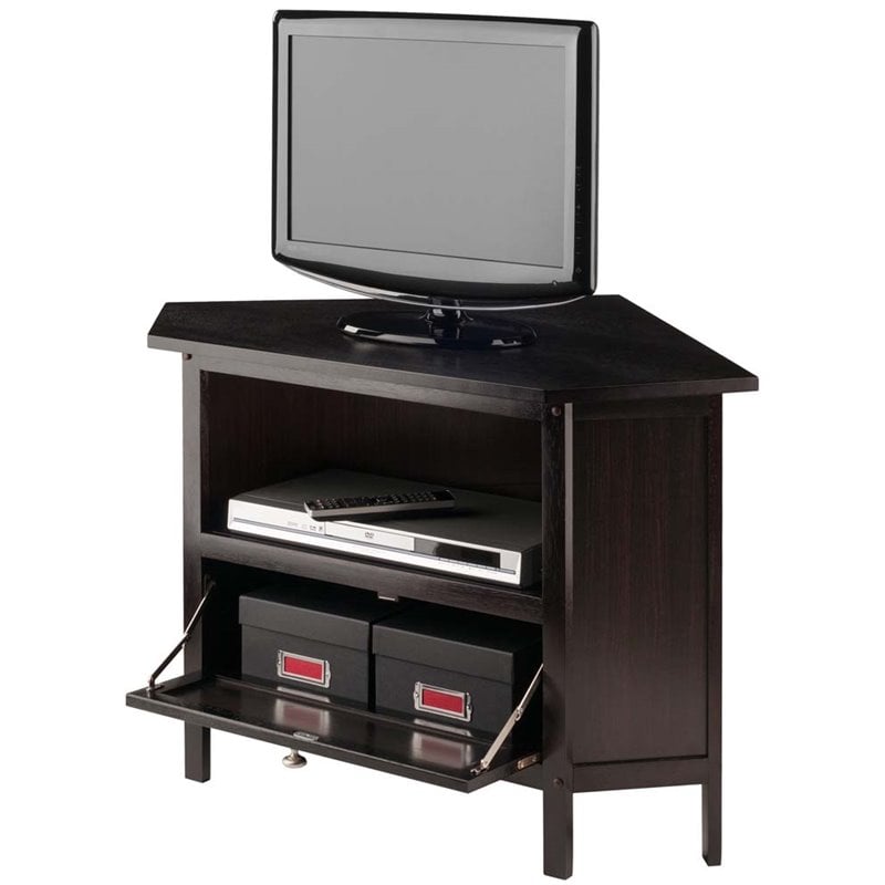 Pemberly Row Transitional Solid Wood Corner TV Stand in Espresso