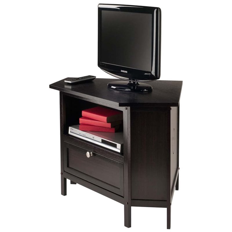 Pemberly Row Transitional Solid Wood Corner TV Stand in Espresso