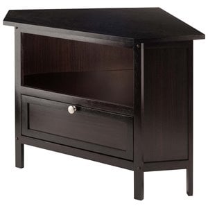 Pemberly Row Transitional Solid Wood Corner TV Stand in Espresso