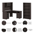 Pemberly Row Traditional Wood L-Shaped Desk w/Hutch & Bookcase in Heather Gray