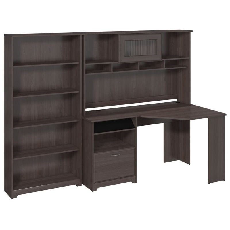 Pemberly Row Corner Desk With Hutch And 5 Shelf Bookcase In Pemberly Row Corner Desk With Hutch And