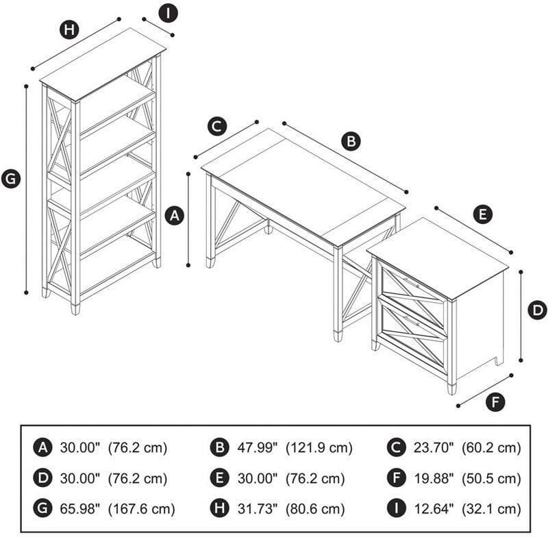 Pemberly Row 3 Piece Office Set in Washed Gray