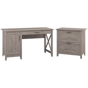 Pemberly Row 2-Piece Engineered Wood Computer Desk & File Cabinet in Gray