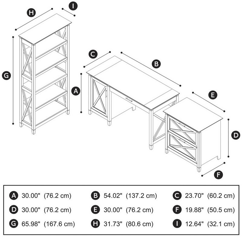Pemberly Row 3 Piece Office Set in Washed Gray