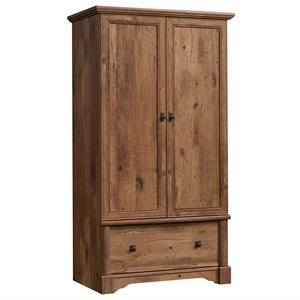 pemberly row contemporary wood bedroom armoire with garment rod in vintage oak