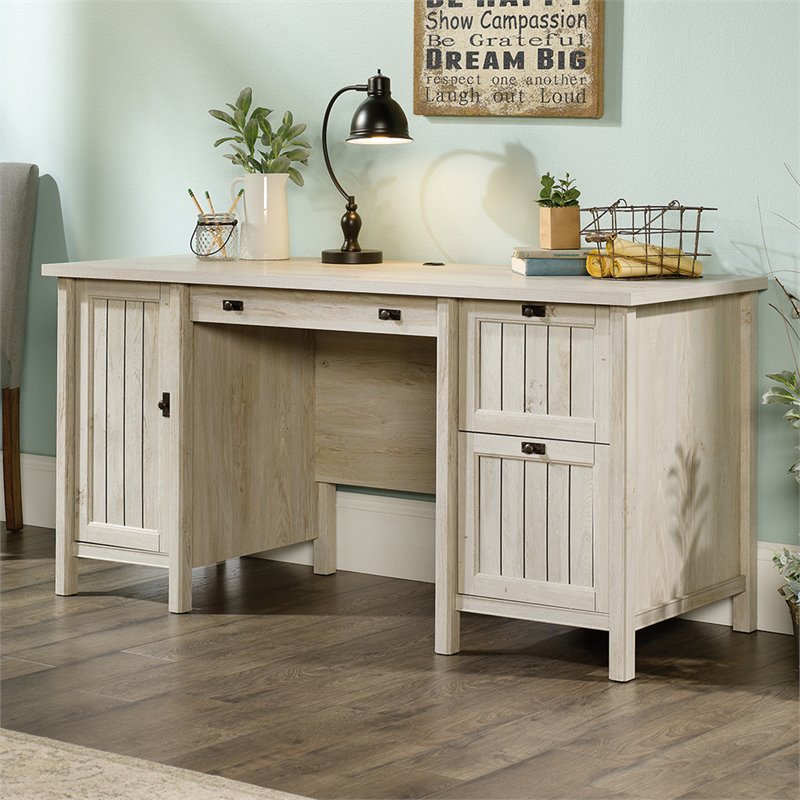 Pemberly Row Engineered Wood 3-Drawers Computer Desk in Chalked Chestnut