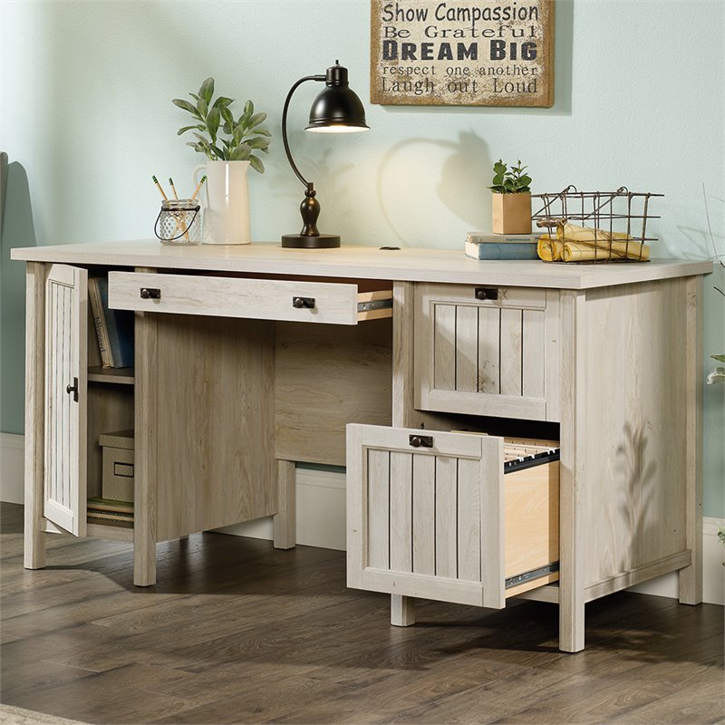 Pemberly Row Engineered Wood 3-Drawers Computer Desk in Chalked Chestnut