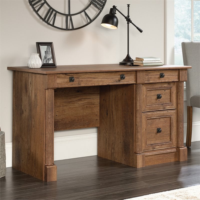 Pemberly Row Contemporary Engineered Wood Computer Desk in Vintage Oak