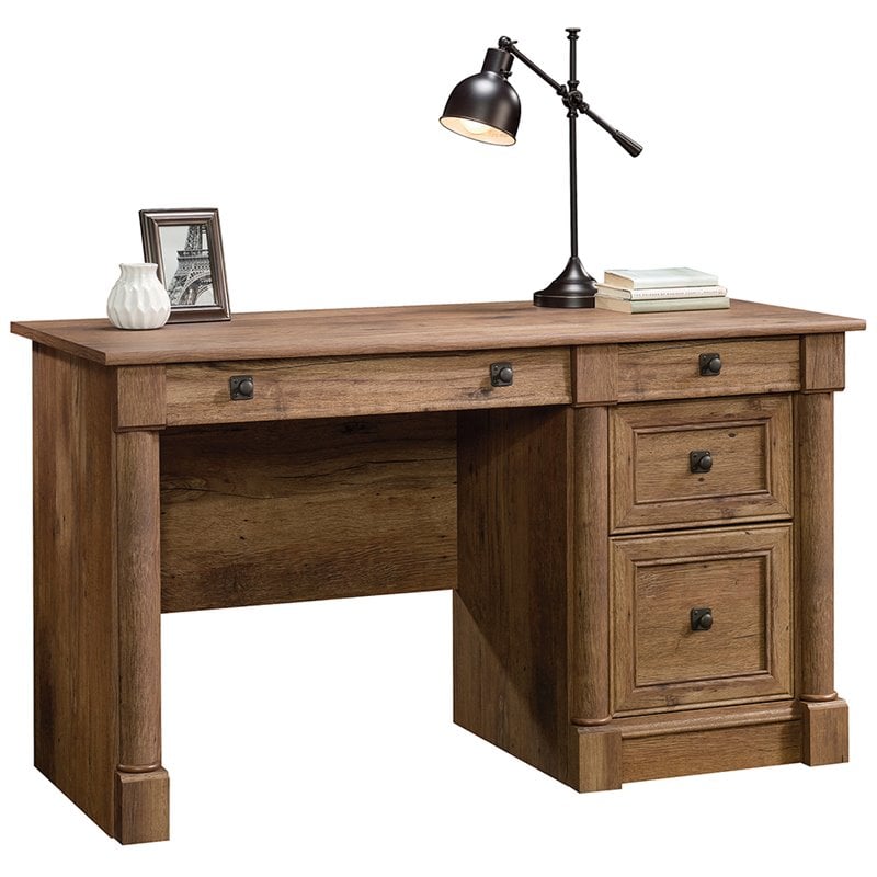 Pemberly Row Contemporary Engineered Wood Computer Desk in Vintage Oak