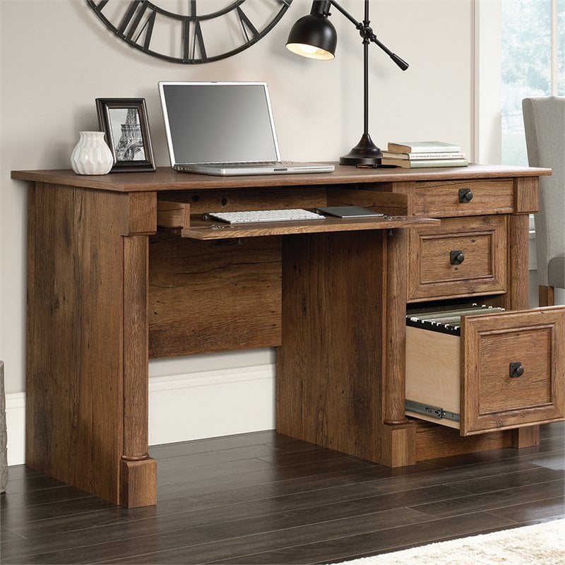 Pemberly Row Contemporary Engineered Wood Computer Desk in Vintage Oak