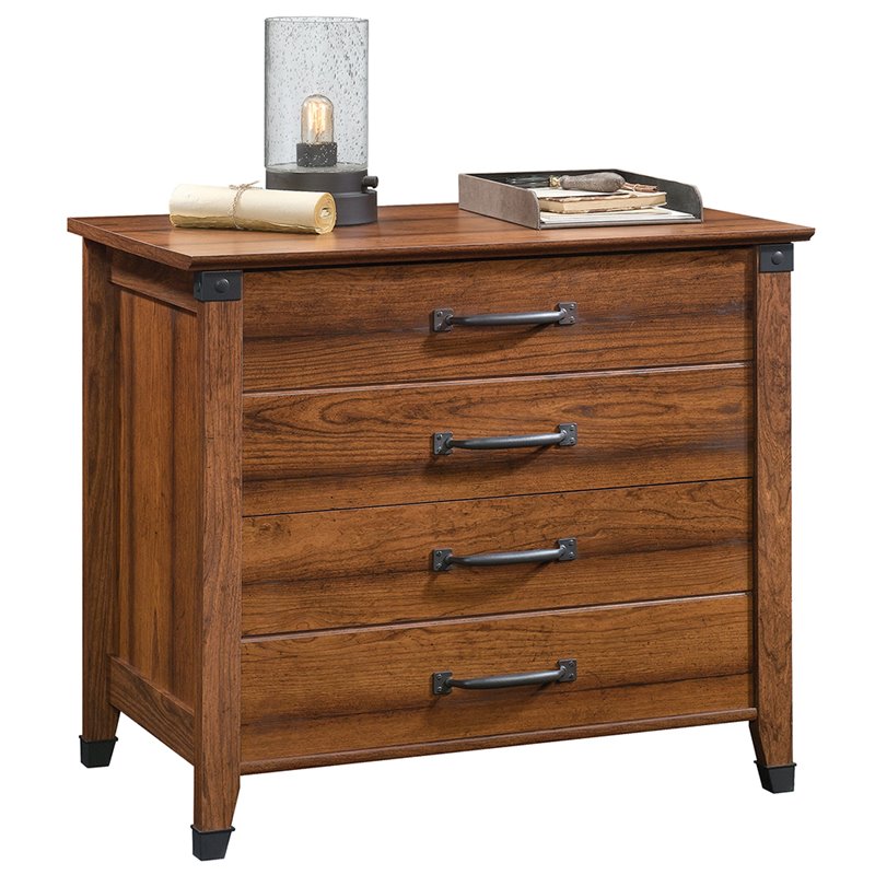 Pemberly Row Farmhouse Engineered Wood Lateral File Cabinet in Washington Cherry