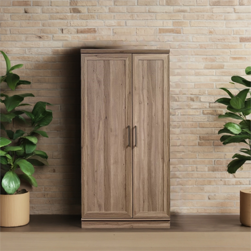 Pemberly Row Traditional Engineered Wood 3-Shelf Storage Cabinet in Salt Oak