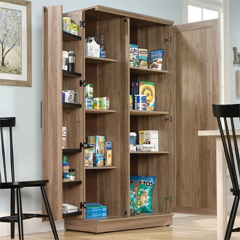 Pemberly Row Traditional Engineered Wood 3-Shelf Storage Cabinet in Salt Oak