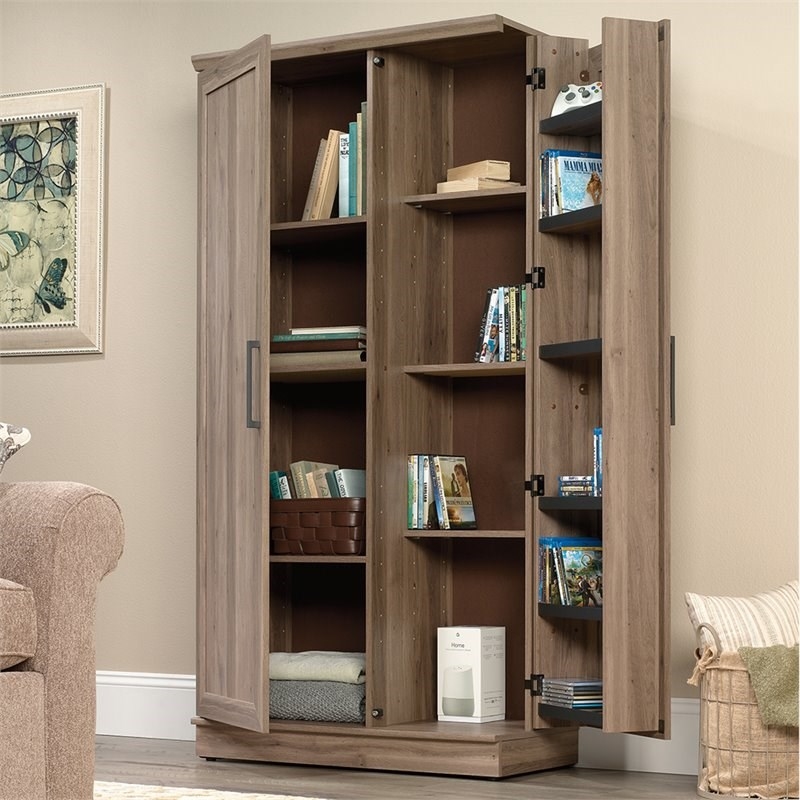 Pemberly Row Traditional Engineered Wood 3-Shelf Storage Cabinet in Salt Oak
