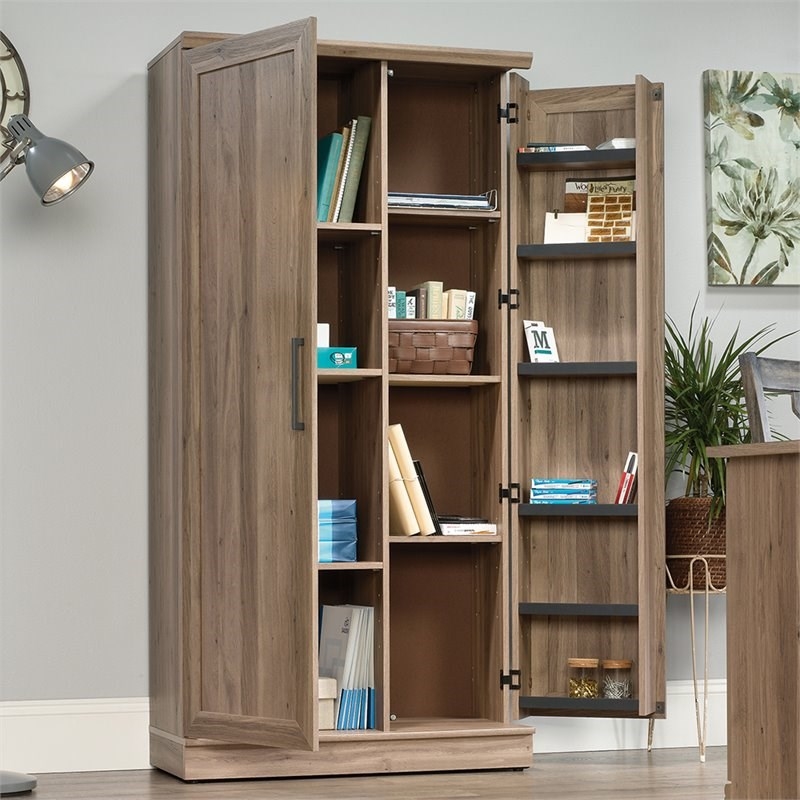 Pemberly Row Traditional Engineered Wood 3-Shelf Storage Cabinet in Salt Oak