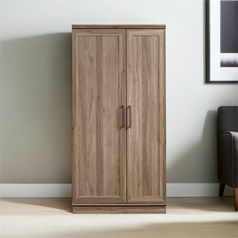 Pemberly Row Traditional Engineered Wood 3-Shelf Storage Cabinet in Salt Oak