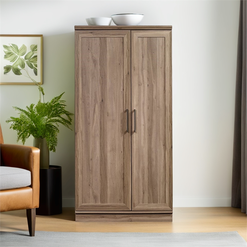 Pemberly Row Traditional Engineered Wood 3-Shelf Storage Cabinet in Salt Oak