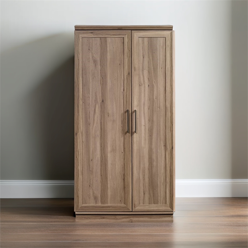 Pemberly Row Traditional Engineered Wood 3-Shelf Storage Cabinet in Salt Oak