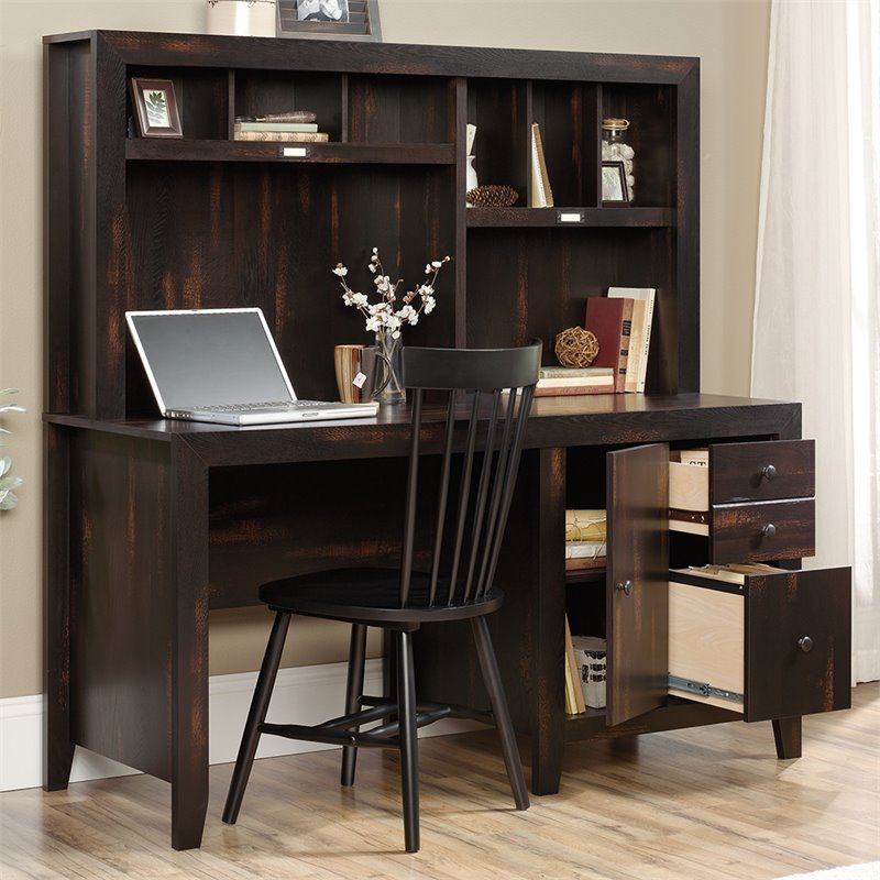 Pemberly Row Computer Desk With Hutch In Char Pine | Cymax Business