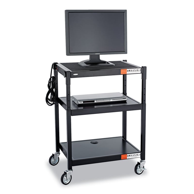 Pemberly Row Black Steel Adjustable Height Mobile Media Cart in Black