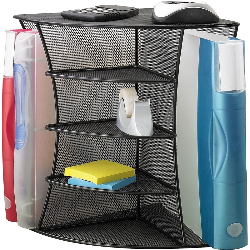 Pemberly Row Black Mesh Desk Corner Organizer