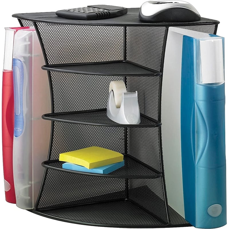 Pemberly Row Black Mesh Desk Corner Organizer