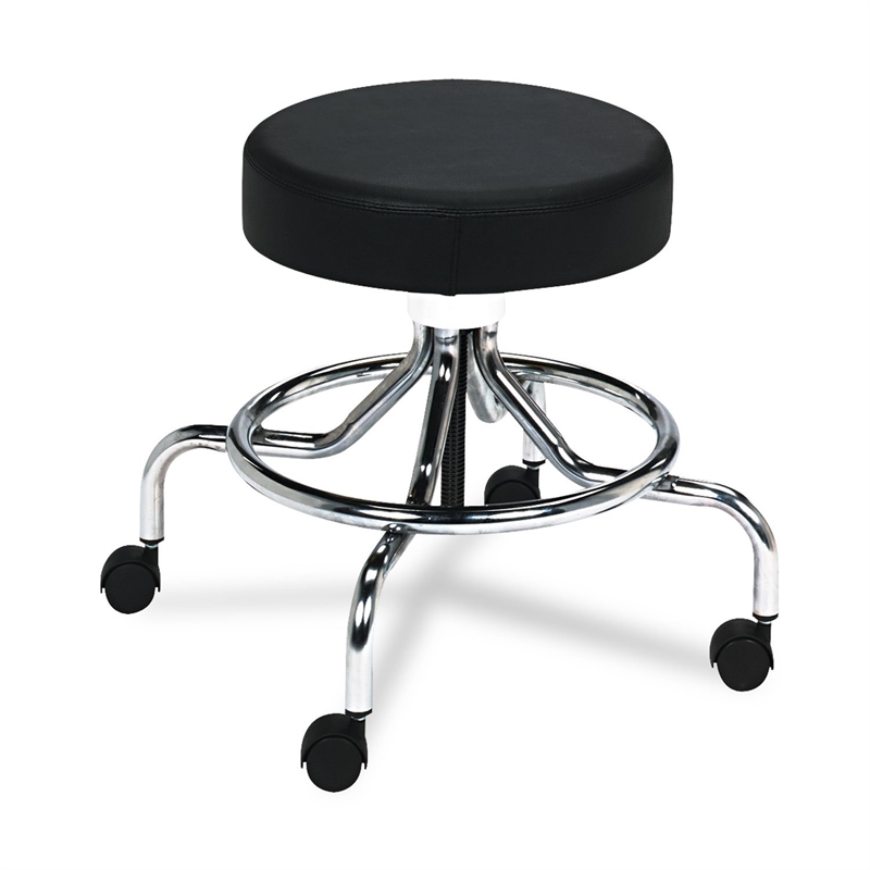Pemberly Row Black Lab Faux Leather Drafting Chair with Manual Low Base
