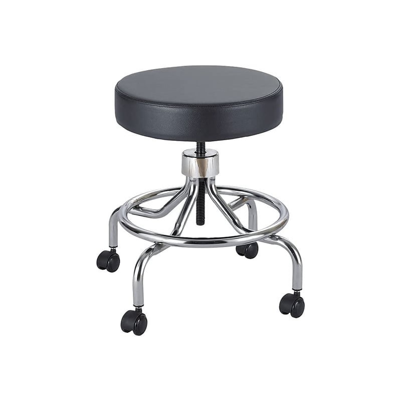 Pemberly Row Black Lab Faux Leather Drafting Chair with Manual Low Base
