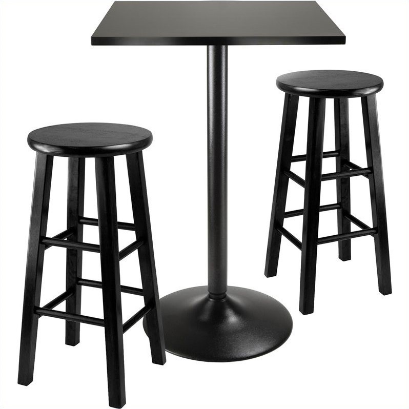 Pemberly Row 3-Piece Transitional Wood/Metal Pub Set in Black