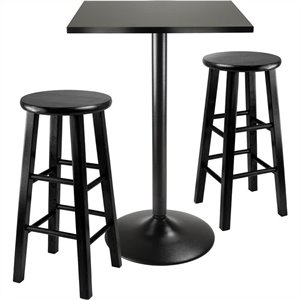Pemberly Row 3-Piece Transitional Wood/Metal Pub Set in Black