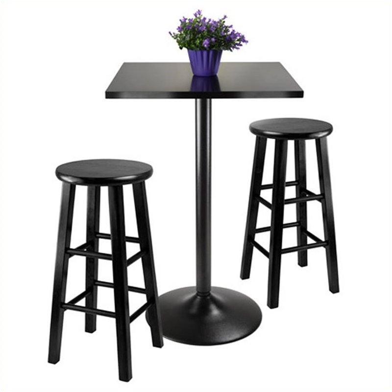 Pemberly Row 3-Piece Transitional Wood/Metal Pub Set in Black