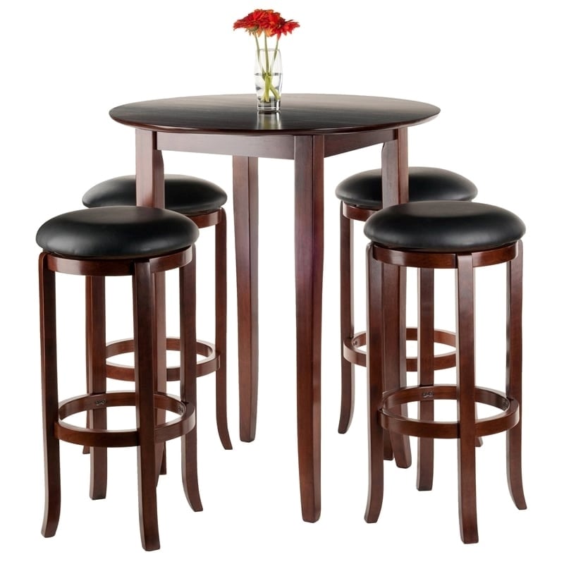 Pemberly Row 5-Piece Round Transitional Solid Wood Pub Set in Antique Walnut