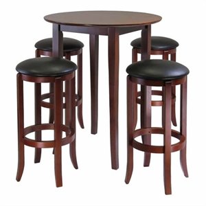 Pemberly Row 5-Piece Round Transitional Solid Wood Pub Set in Antique Walnut